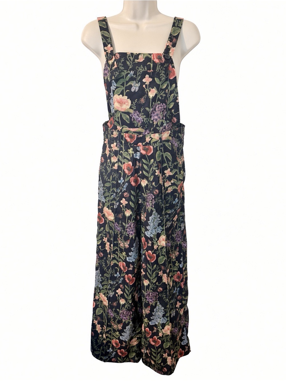 Cider Floral Overalls Wide Leg Black   Cottagecore Sz M